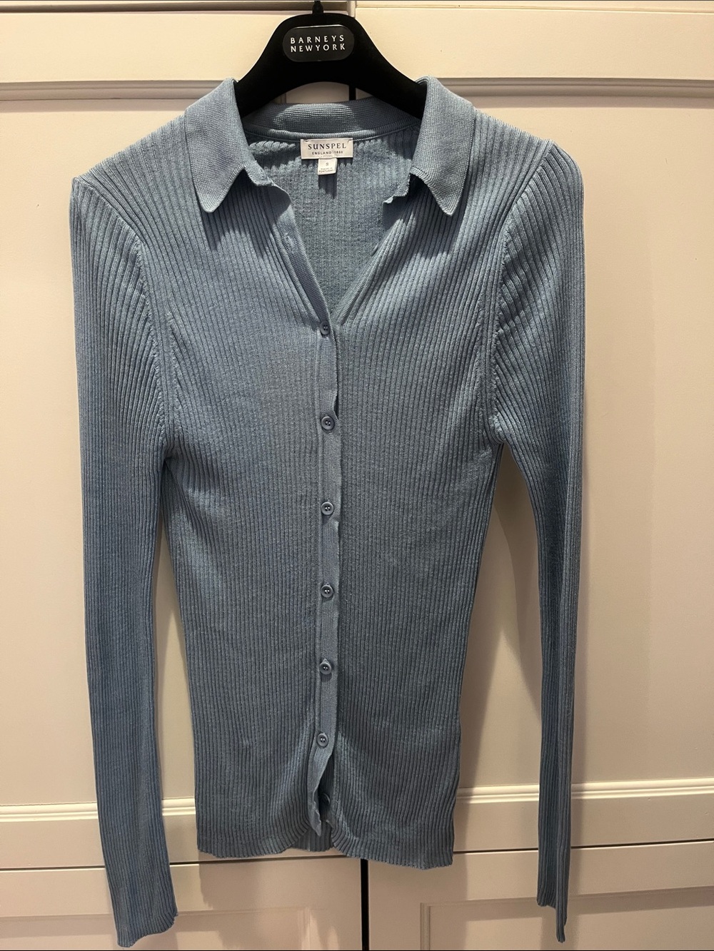 Sunspel Women's silk size s Powder Blue Ribbed Button Cardigan